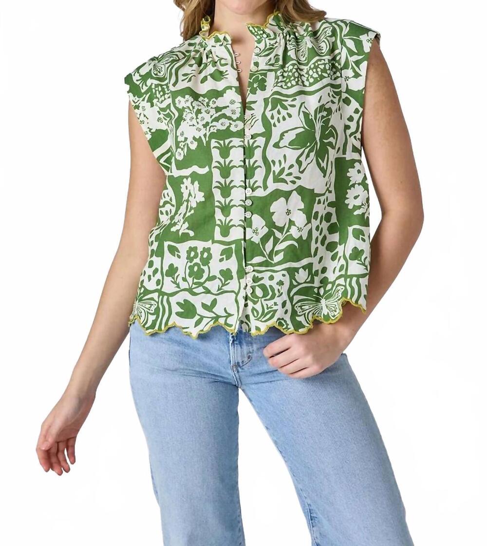 NEW CROSBY BY MOLLIE BURCH cap sleeve fritzy top in gardener